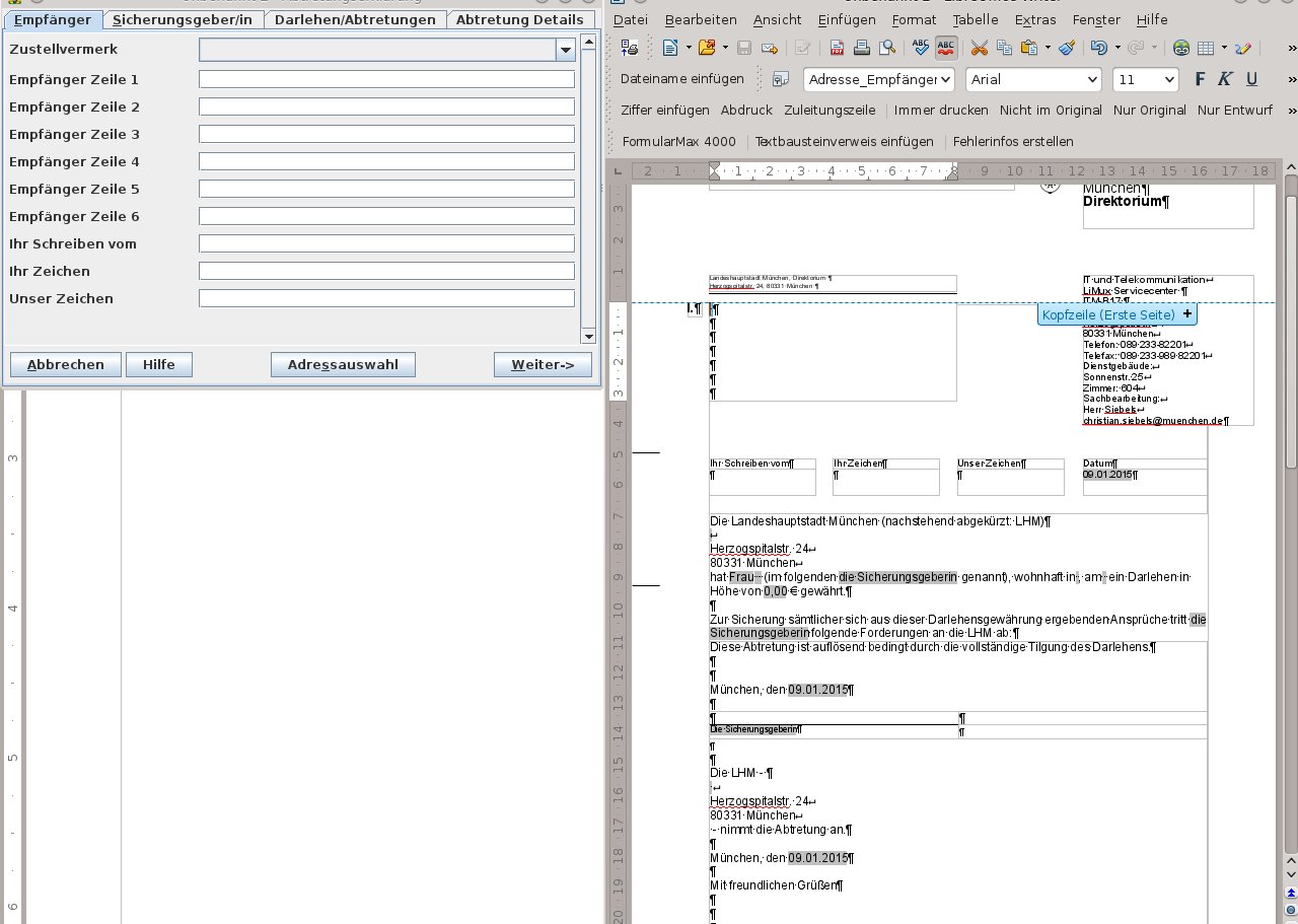 WollMux Formular mit FormularGUI und Writer Fenster